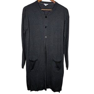 J. Jill Women's Gray Wool‎ Blend Long Sleeve Knit longline Duster Pockets Sz M